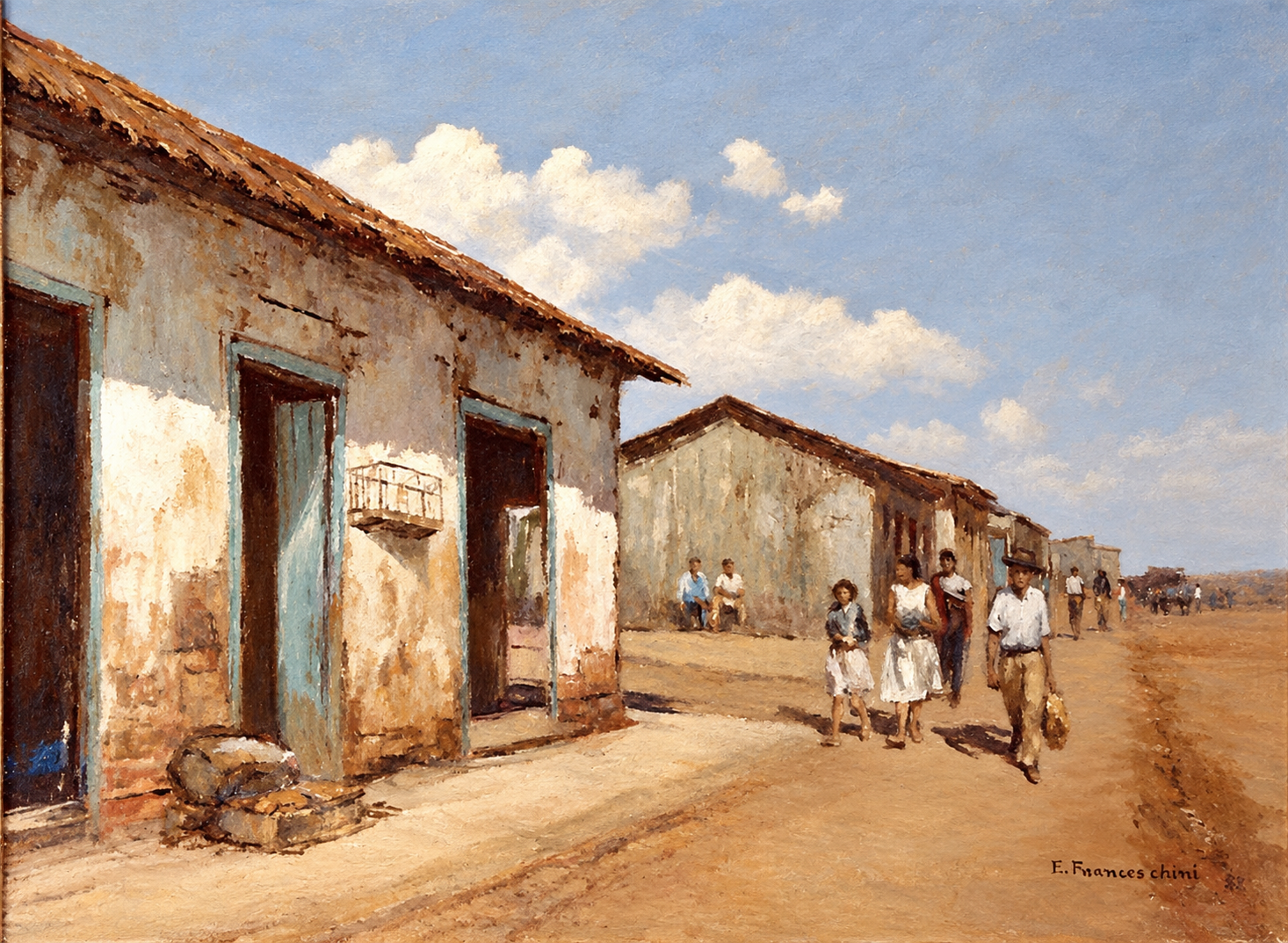 Recanto de Goiás — Casas antigas e moradores em uma rua de terra.